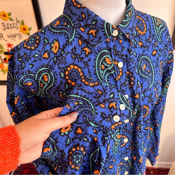 J.Crew Vintage 70s Style “The Perfect Shirt” Blue Paisley Button-Up Cotton Shirt - Picture 5 of 12
